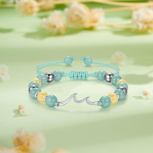 Wave Beaded Bracelets for Women Gift for Daughter Adjustable Green Jewelry - Picture 4 of 7